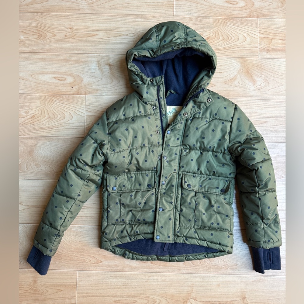 Girls Thereabouts Green and Blue Polka Dot Puffer Jacket size M (8)